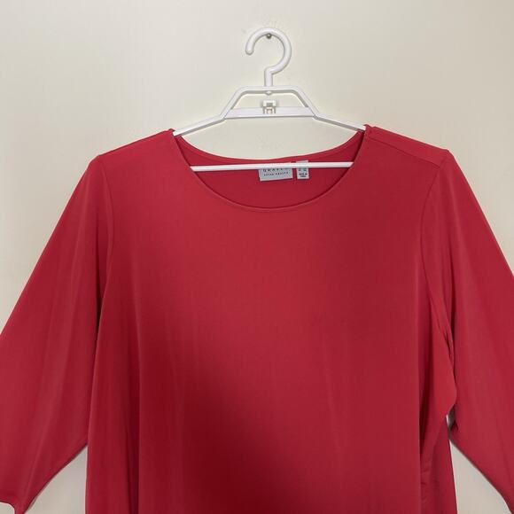 SUSAN GRAVER Red Liquid Knit 3/4 Sleeve Blouse Basics Layering Holiday 3X - Picture 2 of 8